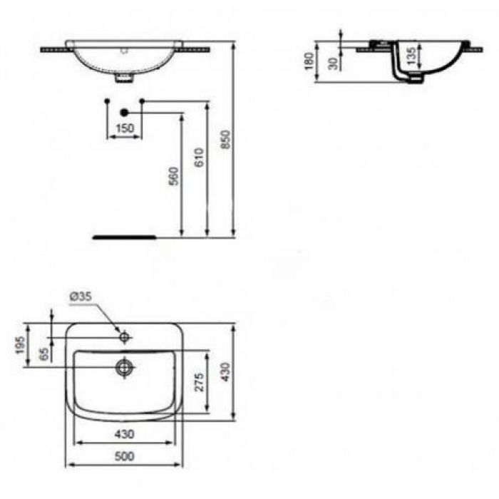 Встраиваемая раковина IDEAL STANDARD Tempo 50х43 T059201. Фото