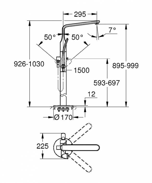GROHE 32222001 Veris Смеситель однорычажный для ванны, свободностоящий. Фото