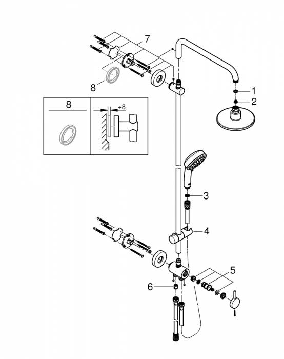 Душевая система GROHE New Tempesta Cosmopolitan 26225000. Фото