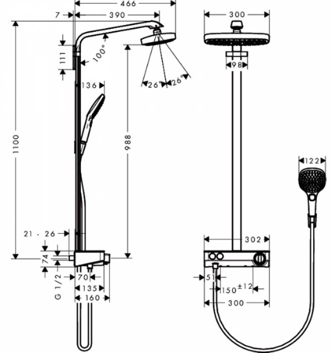 Душевая система HANSGROHE Raindance Select Showerpipe E300 2 jet 27128000. Фото