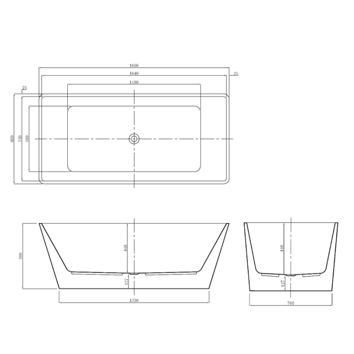 Ванна акриловая Azario LINCOLN 1690х800х580, свободностоящая, в комплекте с сифоном и металлической рамой LIN17080. Фото