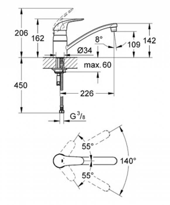 Смеситель для мойки GROHE Euroeco 32750000. Фото