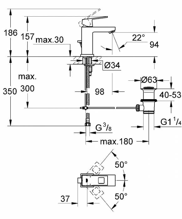 Смеситель для раковины Grohe Eurocube 23127000. Фото