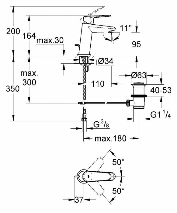 Смеситель для раковины GROHE Eurodisc Cosmopolitan 23049002. Фото