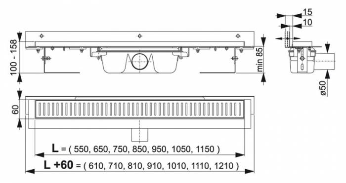 Водоотводящий желоб ALCAPLAST Flexible APZ4-1050. Фото