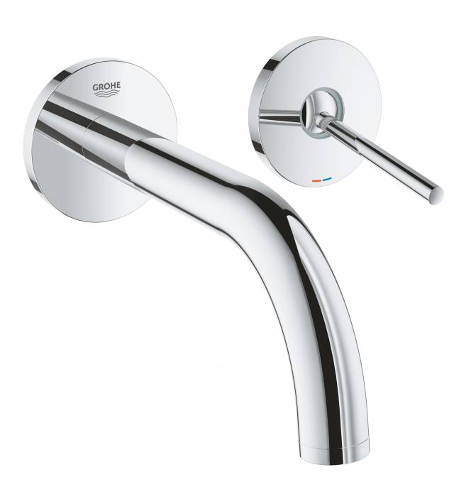 GROHE 19287003 Atrio New Joy Смеситель для раковины на 2 отверстия, настенный монтаж, вынос 185 мм, размер S (без встроенной части, комплект верхней монтажной части для 23 429 000). Фото