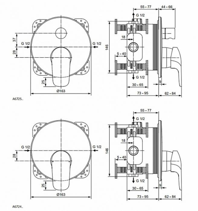 Смеситель термостатический для душа IDEAL STANDARD Ceraflex A6724AA (внешняя часть). Фото