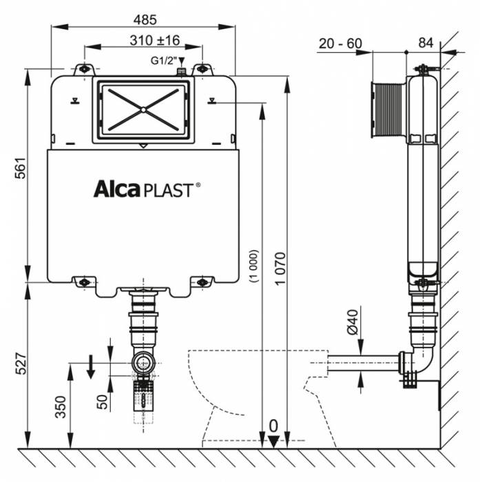 Бачок скрытого монтажа ALCAPLAST A1112B Basicmodul Slim. Фото