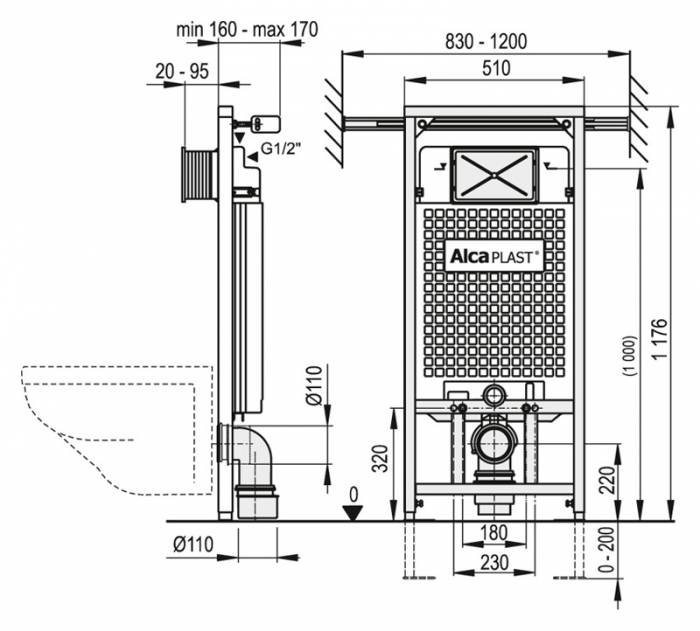 Система инсталляции для унитазов AlcaPlast Jadromodul A102/1200. Фото