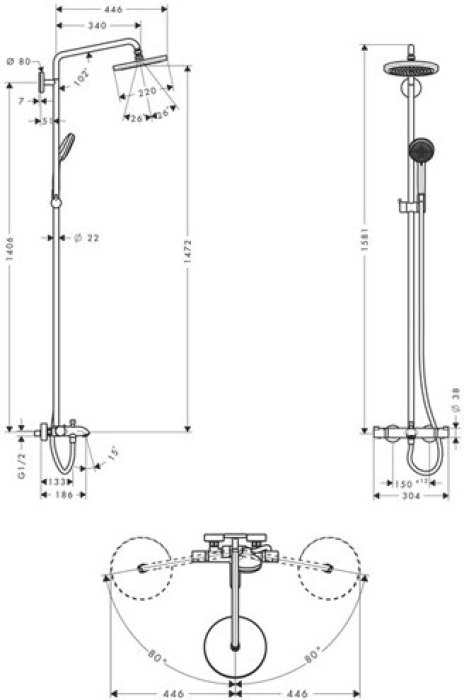 Душевая система Hansgrohe Croma 220 Showerpipe 27223000. Фото