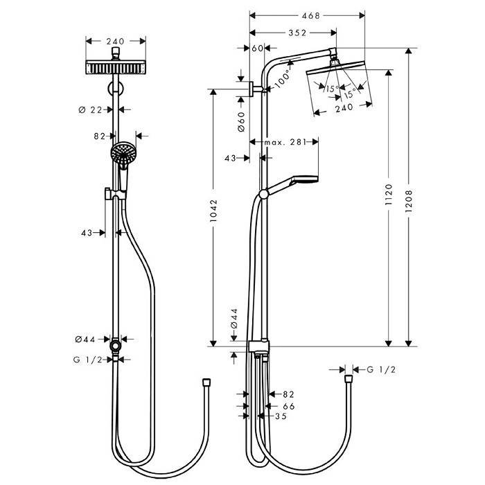 Душевая система Hansgrohe Crometta S 240 1jet Showerpipe Reno 27270000. Фото