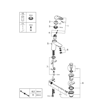 GROHE 23374003 Eurostyle 2015 Смеситель для раковины со сливным гарнитуром, с энергосберегающим картриджем - подача холодной воды при центральном положении рычага. Фото