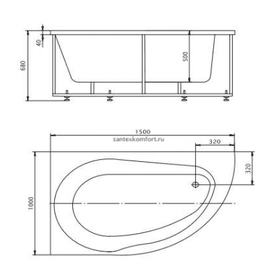 Ванна АКВАТЕК Вирго 150х100 без гидромассажа. Фото