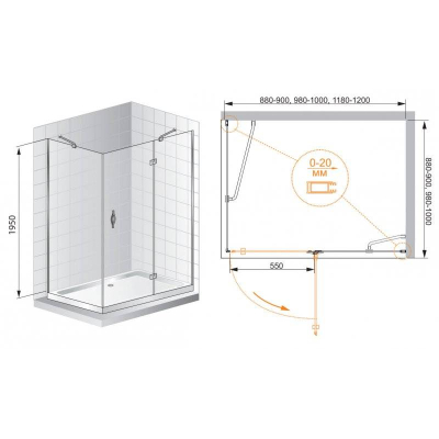 Душевой угол CEZARES Bergamo BERGAMO-W-AH-1-120/100-P-Cr-R. Фото