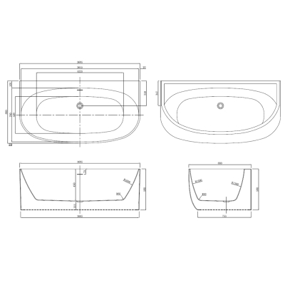 Ванна акриловая Azario CAMBRIDGE 1695х880х580, пристенная, в комплекте с сифоном и металлической рамой CAM17289MB - черный матовый. Фото