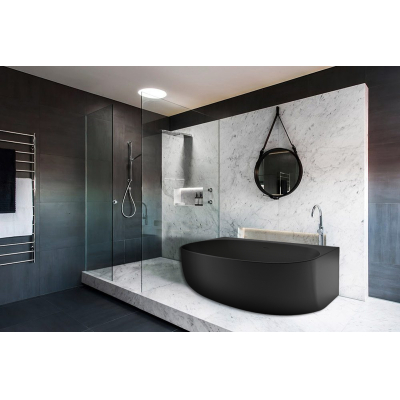 Ванна акриловая Azario CAMBRIDGE 1695х880х580, пристенная, в комплекте с сифоном и металлической рамой CAM17289MB - черный матовый. Фото