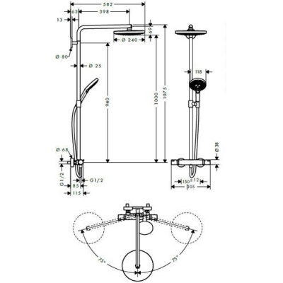 Душевая система Hansgrohe Raindance Select S 240 2 jet Showerpipe хром 27129000. Фото