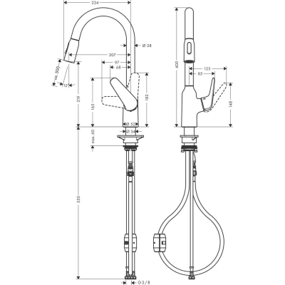Кухонный смеситель однорычажный, 220, с вытяжным душем, 2jet Hansgrohe 71800000, хром. Фото