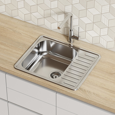 Мойка с сифоном арт. S11UPS0i84 нерж. сталь полир. 585*485 Strit S IDDIS STR58PDi77S. Фото