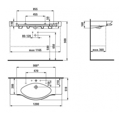 Раковина LAUFEN Palace 120х51 с полотенцедержателем 8.1270.4.000.104.1. Фото