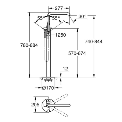 GROHE 23491AL1 Essence New Смеситель для ванны, напольный монтаж, цвет: темный гарфит, матовый. Фото