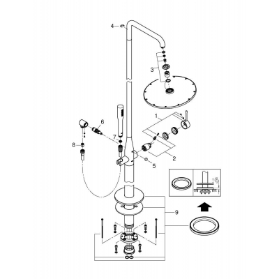 GROHE 23741001 Essence New Душевая система с однорычажным смесителем, напольный монтаж (свободностоящая). Фото