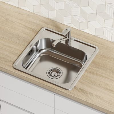 Мойка с сифоном арт. S11UPS0i84 нерж. сталь полир. 485*485 Strit S IDDIS STR48P0i77S. Фото