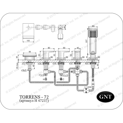 Врезной смеситель для ванны GNT Torrens-72. Фото