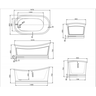 Ванна акриловая отдельностоящая BELBAGNO BB32-CF36 GREY 168х90. Фото