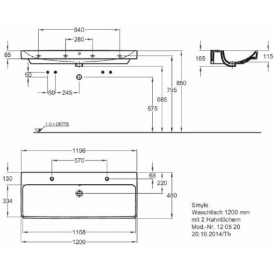 Раковина GEBERIT Smyle Square 120х48 500.253.01.1. Фото