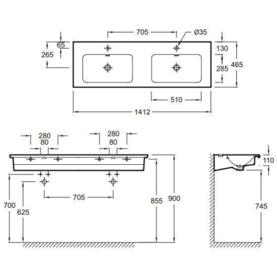 Раковина-столешница двойная JACOB DELAFON Vox 141х46 EXAA112-Z-00. Фото