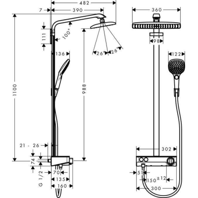 Душевая система HANSGROHE Raindance Select E 360 Showerpipe 27288000. Фото