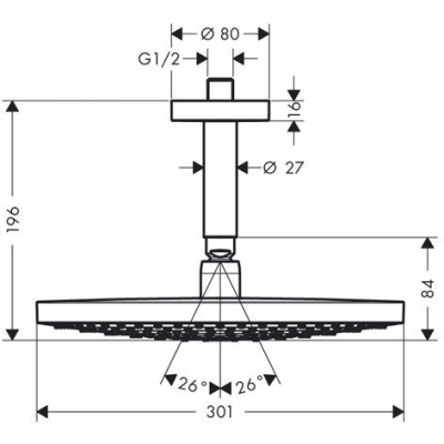 Верхний душ Hansgrohe Raindance Select 300 2jet белый/хром 27337400. Фото