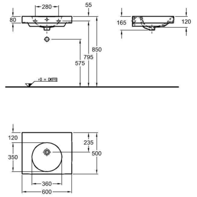 Раковина GEBERIT Citterio 60х50 500.544.01.1 без перелива. Фото