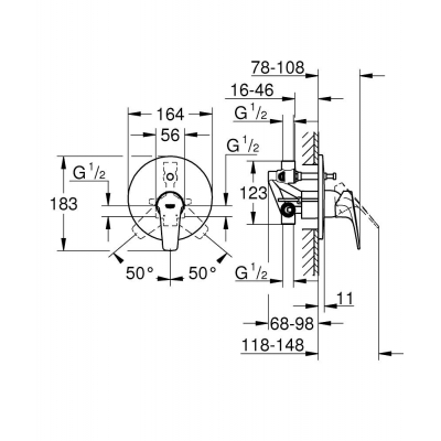 GROHE 29113000 BauFlow Смеситель для ванны, встраиваемый, со встроенным механизмом. Фото