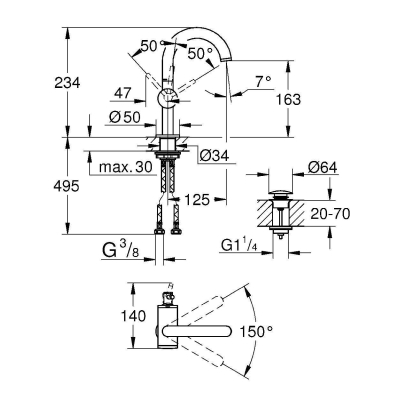 GROHE 32043DC3 Atrio New Смеситель однорычажный для раковины на 1 отверстие, размер M, СуперСталь. Фото