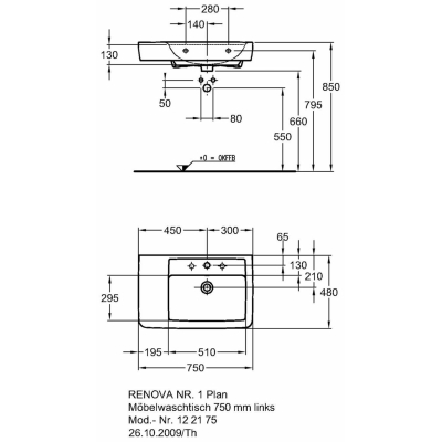 Раковина GEBERIT Renova NR.1 Plan 75х48 122175000. Фото