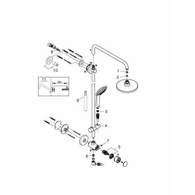 GROHE 26190000 Retro-fit 180 Душевая система с переключателем для настенного монтажа. Фото