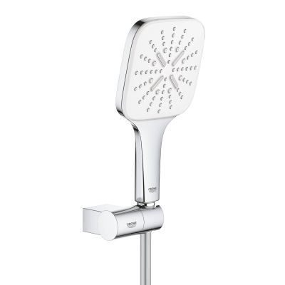 GROHE 26588LS0 Rainshower SmartActive 130 Cube Душевой набор III (квадратный ручной душ, настенный держатель, шланг 1500 мм), 9,5 л/мин, белая луна. Фото