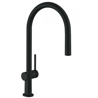 Кухонный смеситель однорычажный, 210, с вытяжным изливом, 1jet, sBox Hansgrohe 72803670, матовый черный. Фото