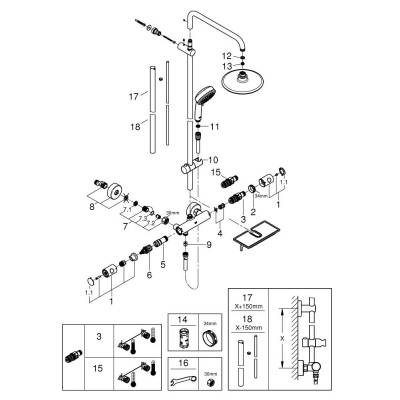 GROHE 26249000 Euphoria 190 Душевая система с термостатом для душа с полочкой. Фото