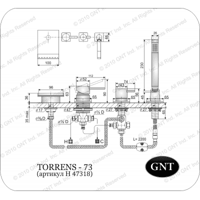 Врезной смеситель для ванны GNT Torrens-73. Фото