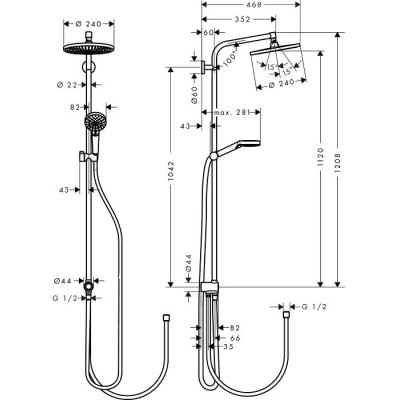 Душевая система Hansgrohe Crometta E 240 1jet Showerpipe Reno EcoSmart 27289000. Фото