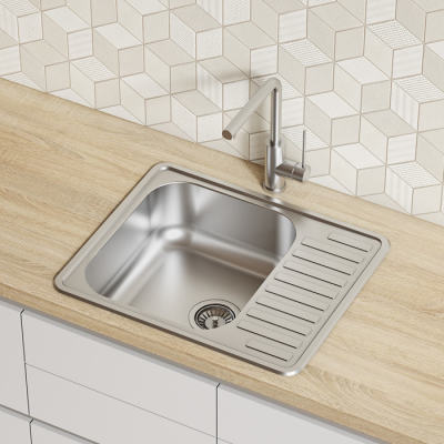 Мойка с сифоном арт. S11UPS0i84 нерж. сталь шелк 585*485 Strit S IDDIS STR58SDi77S. Фото