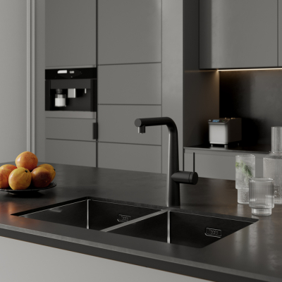 Смеситель для кухни с фильтром и выдвижным изливом черный матовый Pure IDDIS PURBLPFi05. Фото