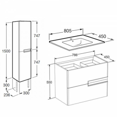 Тумба под раковину ROCA Victoria Nord Black Edition 80 ZRU9000097. Фото