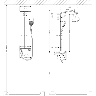 Душевая система Hansgrohe Raindance Select E Showerpipe 300 2jet EcoSmart 9 л/мин., ShowerTablet Select 300 27283000, хром. Фото