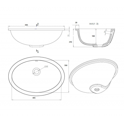 Раковина под столешницу 47х35 Bronze De Luxe Эльзас 2035. Фото