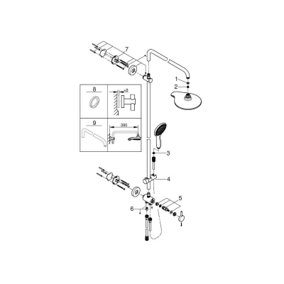 GROHE 27911000 Power & Soul Душевая система с переключателем для настенного монтажа, кронштейн 450 мм. Фото