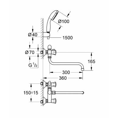 GROHE 2679010A Costa L Универсальный смеситель для ванны с душевым гарнитуром. Фото